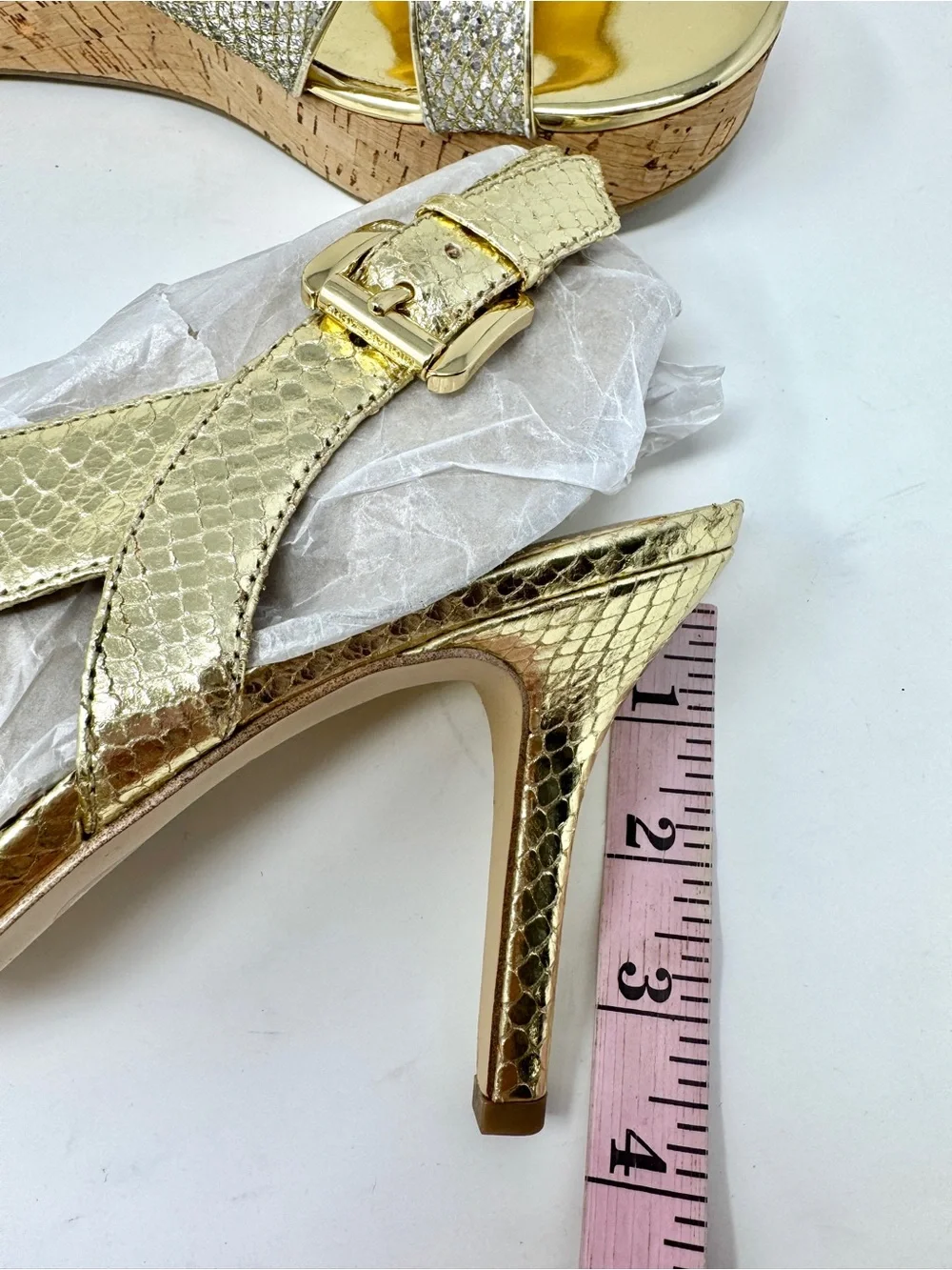 Michael Kors Gold Metallic Snake Embossed Slingback Heels Sandal Size 10 - Picture 10 of 10